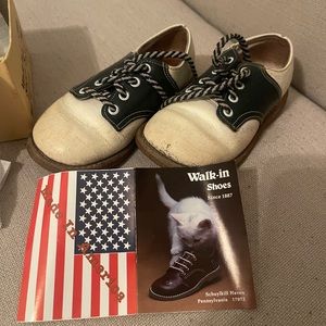 Vintage 1940s-50s Walkin Finest WSCo Toddler Leather Navy Blue/White Oxford